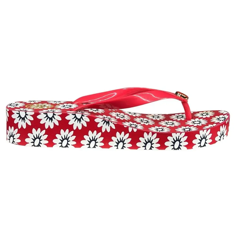 Tory Burch Women’s Red Daisy Thong Wedge Sandal Size US 9.5